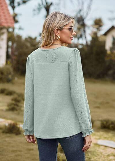 Round Neck Flounce Sleeve Top - Clothes For Her Online Store