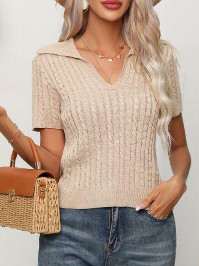 Cable Knit Short Sleeve Top - Clothes For Her Online Store