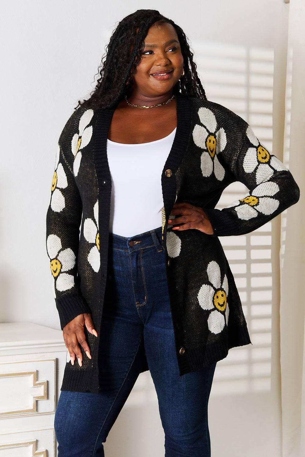 Perfee Floral Button Down Longline Cardigan - Clothes For Her Online Store