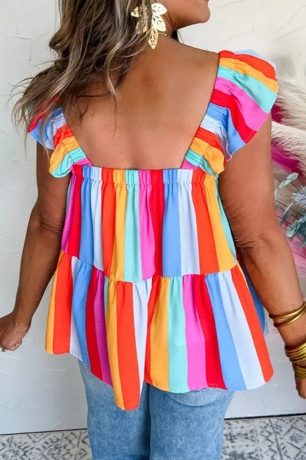 Stripe Ruffled Straps Babydoll Cami - Clothes For Her Online Store