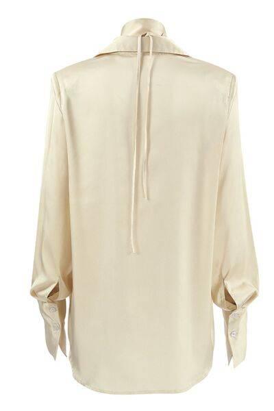 Button Down Long Sleeve Satin Shirt - Clothes For Her Online Store