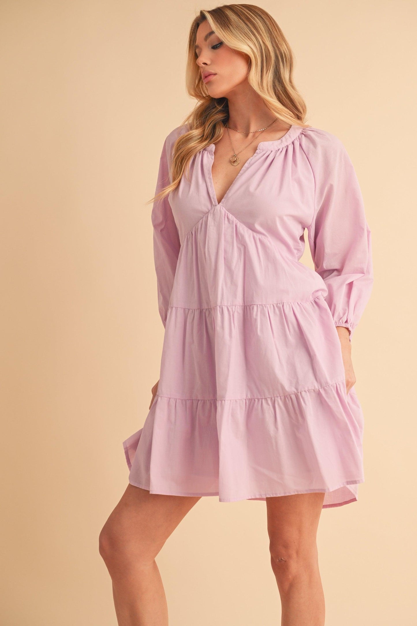 Aemi + Co Notched Balloon Sleeve Tiered Mini Dress - Clothes For Her Online Store