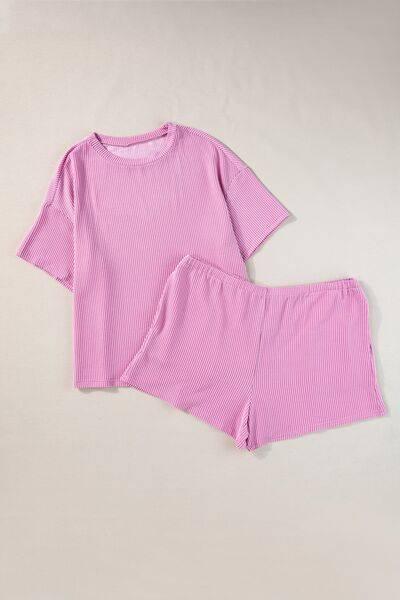 Plus Size Round Neck Short Sleeve Top and Shorts Set - Clothes For Her Online Store