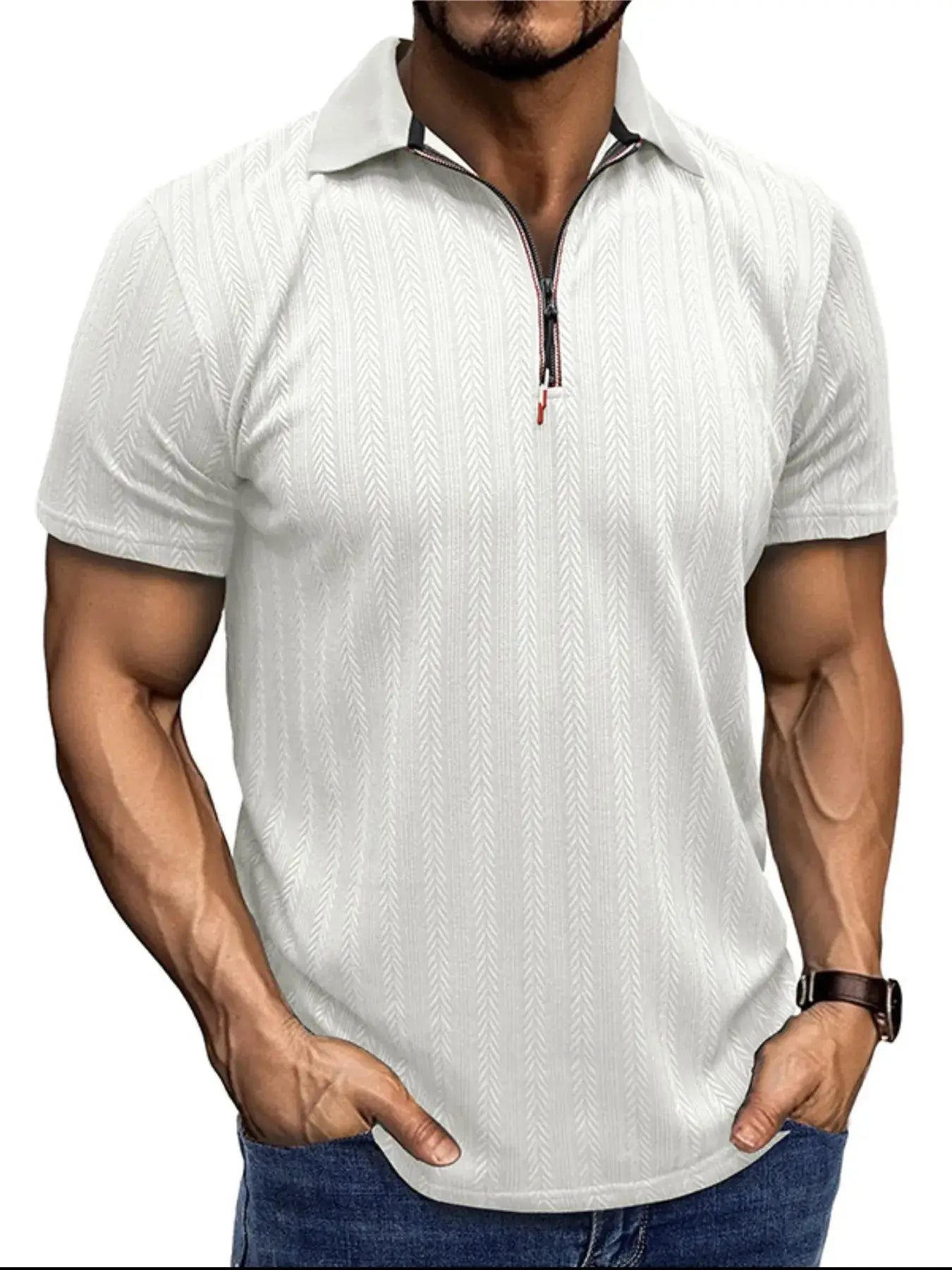 Men's Textured Quarter-Zip Polo Shirt