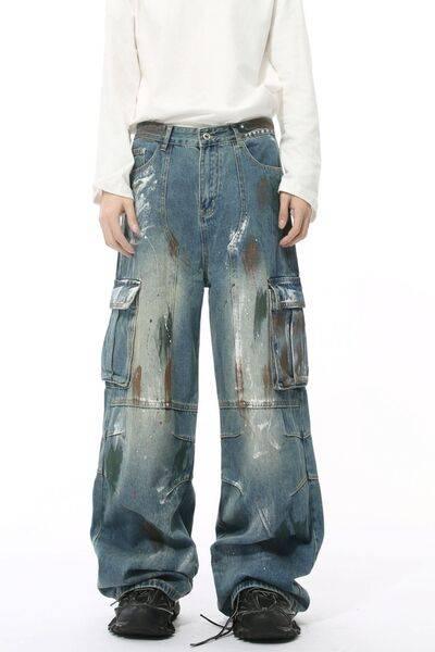 Waste Soil Style Jeans with Cargo Pockets - Clothes For Her Online Store