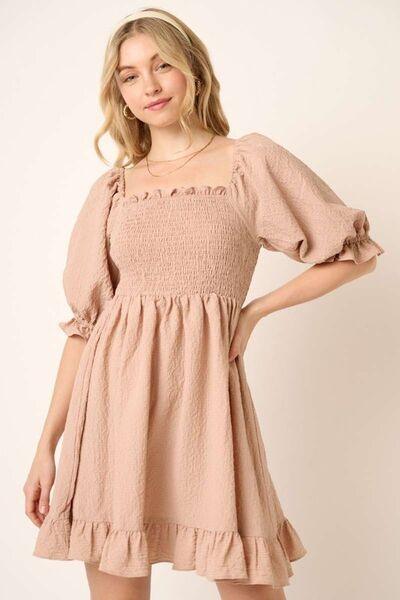 Mittoshop Smocked Ruffled Hem Half Sleeve Mini Dress - Clothes For Her Online Store