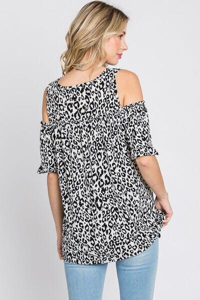 Heimish Full Size Leopard Round Neck Cold Shoulder T-Shirt Plus Size - Clothes For Her Online Store