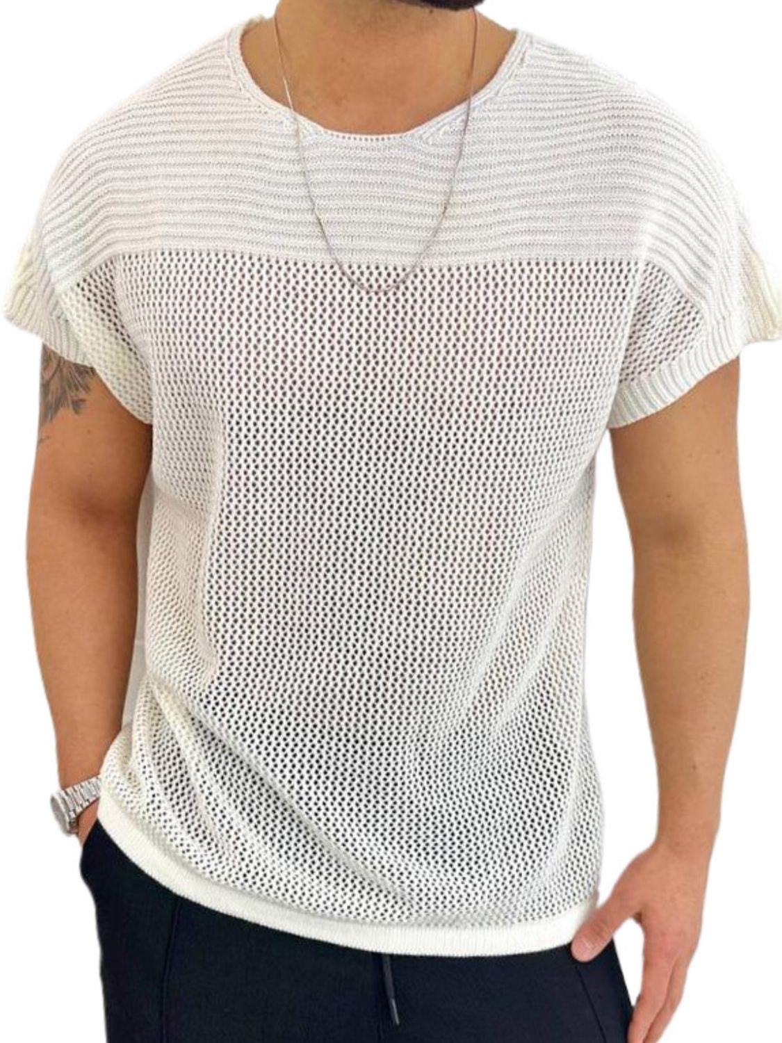 Men's Eyelet Round Neck Short Sleeve T-Shirt - Clothes For Her Online Store