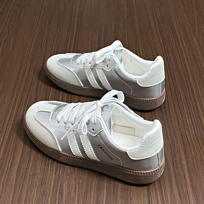 Side Striped Lace Up Round Toe Sneakers - Clothes For Her Online Store