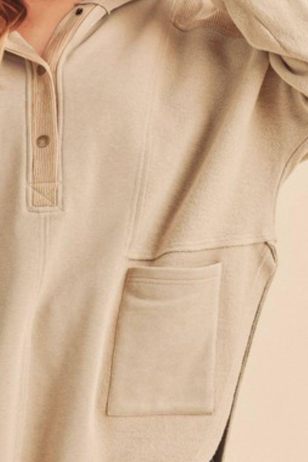 Aemi + Co Slit Half Snap Oversize Hoodie - Clothes For Her Online Store