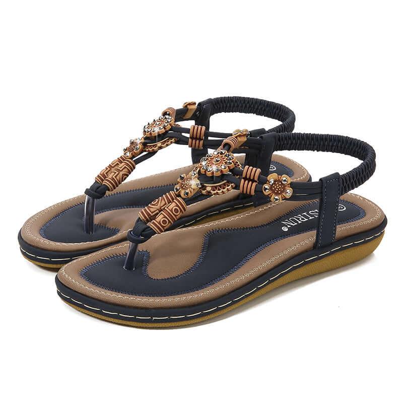 PU Leather Toe Post Flats Sandals - Clothes For Her Online Store