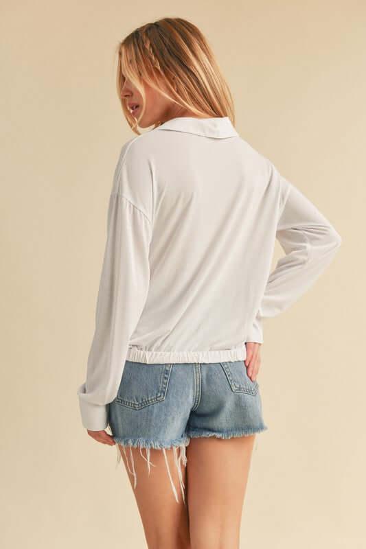 Aemi + Co Twisted Hemline Button Detail Collared Neck Top - Clothes For Her Online Store