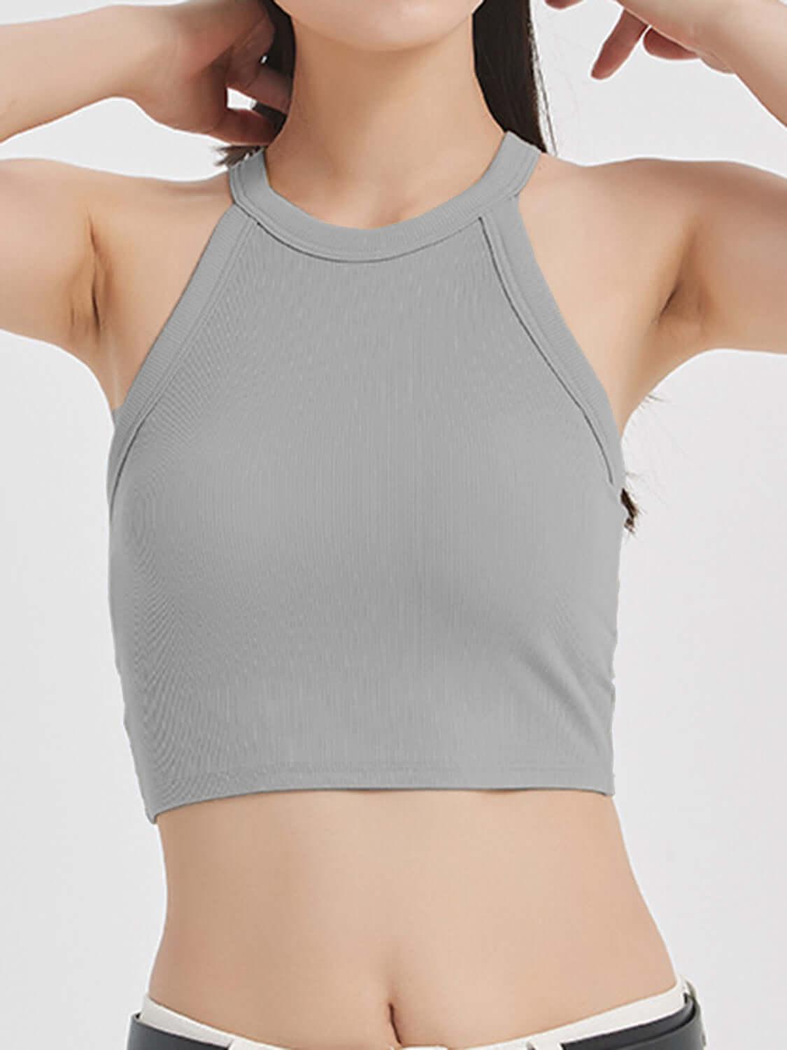 Ribbed Grecian Neck Cropped Tank with Chest Pads - Clothes For Her Online Store