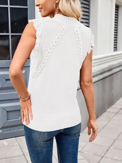 Lovelet Fringe Mock Neck Sweater Vest - Clothes For Her Online Store