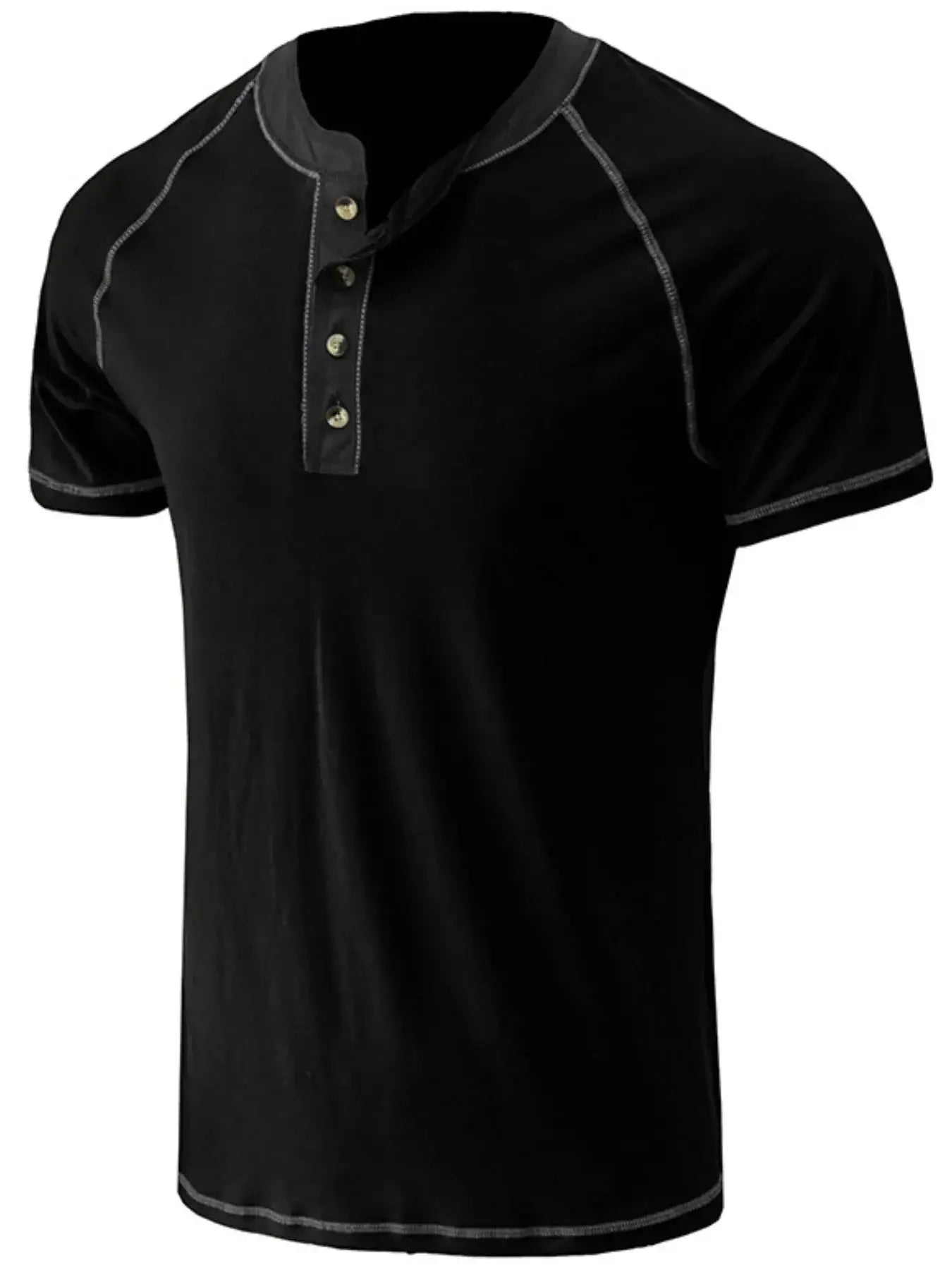 Men's Plus Size Contrast Stitch Henley Polo Shirt