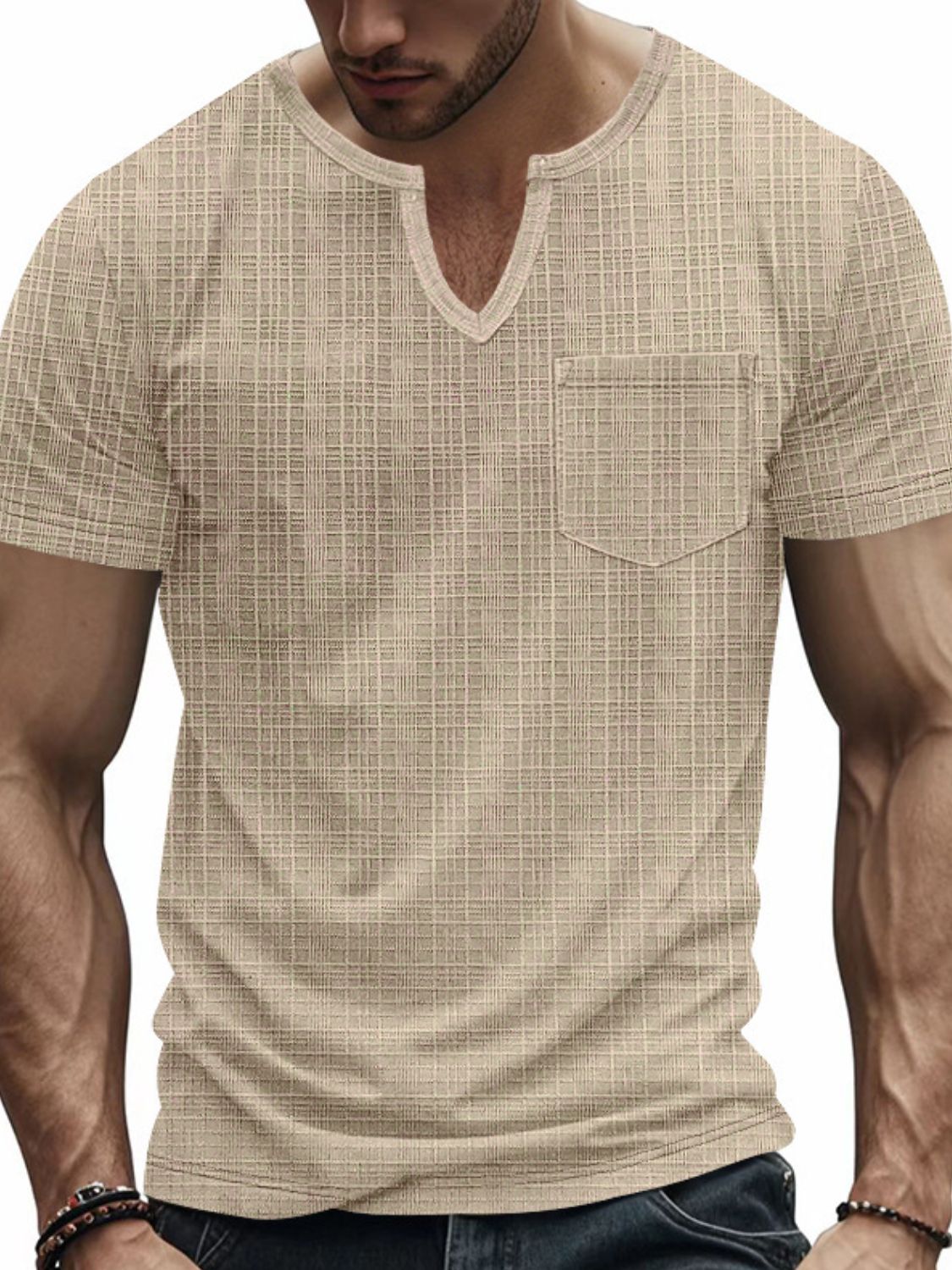 Men's Full Size Notched Short Sleeve T-Shirt Plus Size - Clothes For Her Online Store