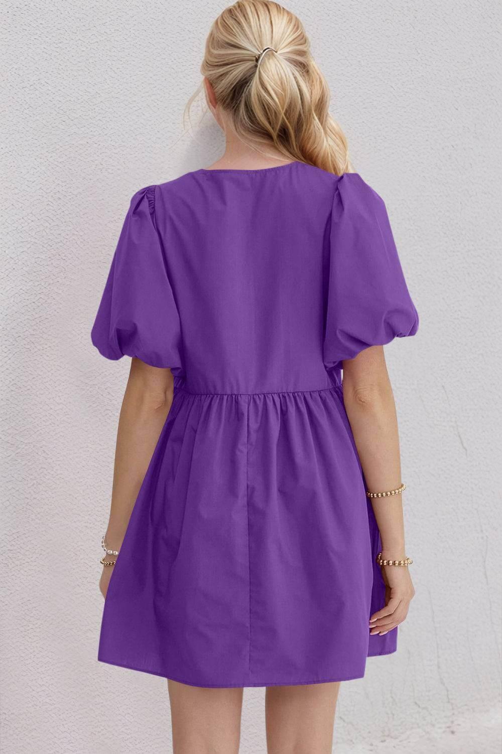 Oh Bow Ruched Puff Sleeve Mini Dress - Clothes For Her Online Store
