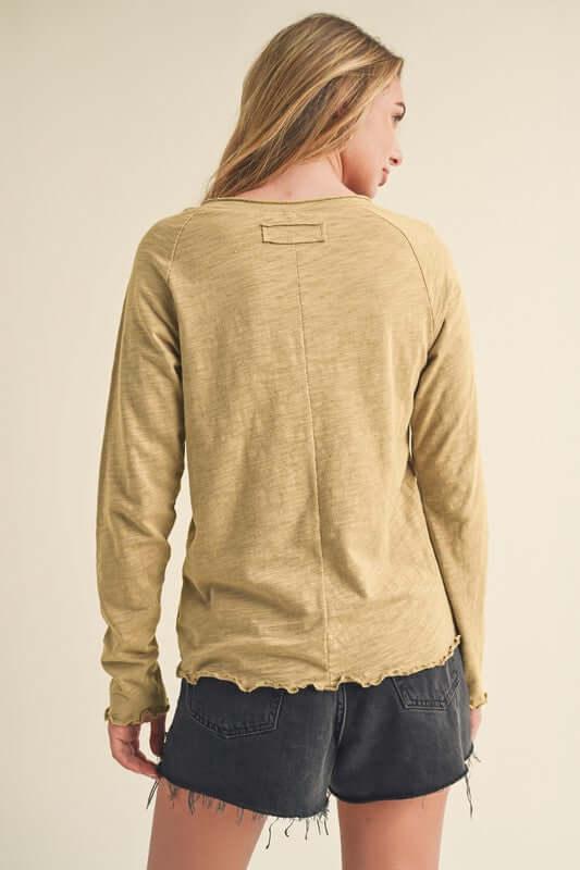 Aemi + Co Lettuce Hemline Round Neck Raglan Sleeve T-Shirt - Clothes For Her Online Store