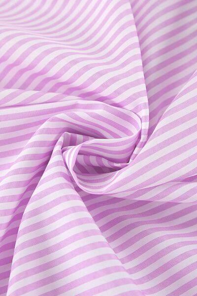 Striped Collared Neck Long Sleeve Shirt - Clothes For Her Online Store