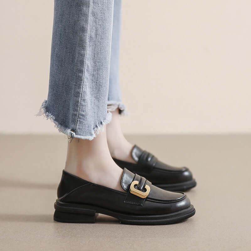 PU Leather Round Toe Loafers - Clothes For Her Online Store