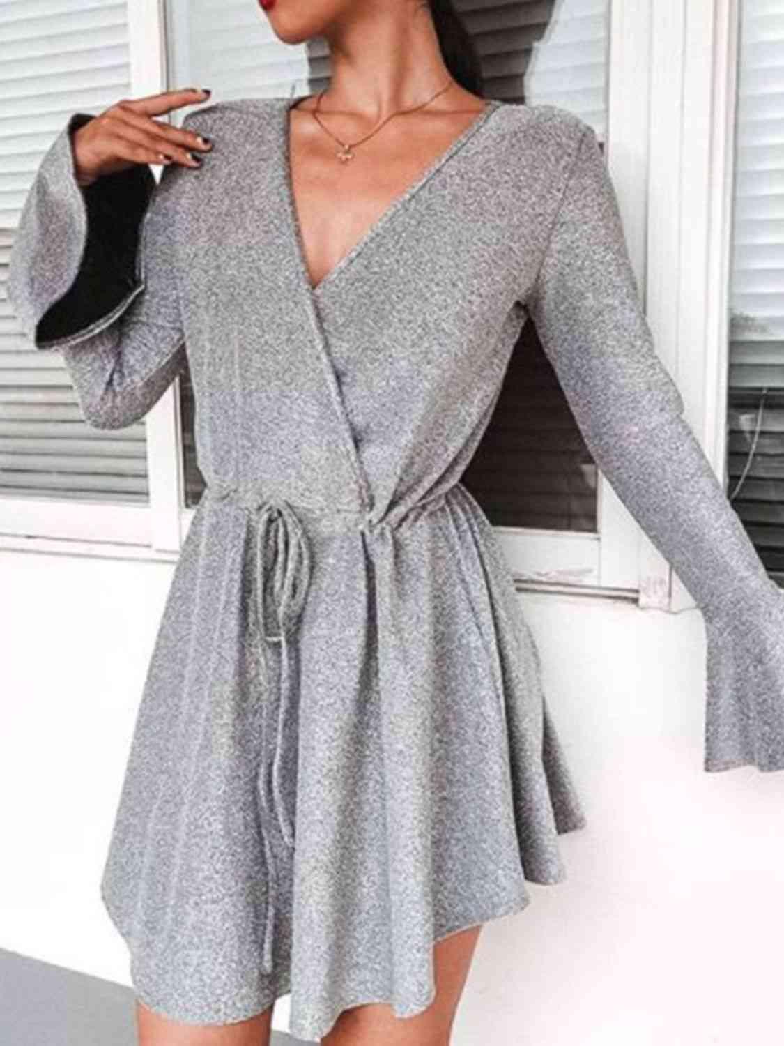 Ivy Lane Plus Size Surplice Neck Flare Sleeve Dress - Clothes For Her Online Store
