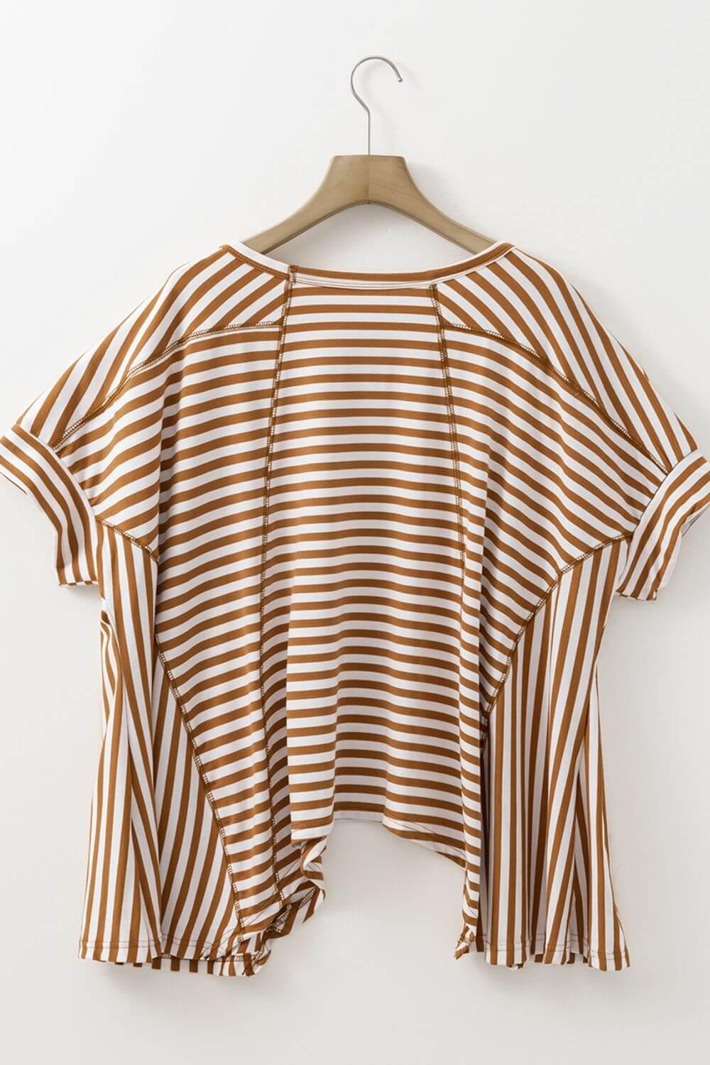 Stripe Batwing Sleeve Round Neck Oversized Top - Clothes For Her Online Store
