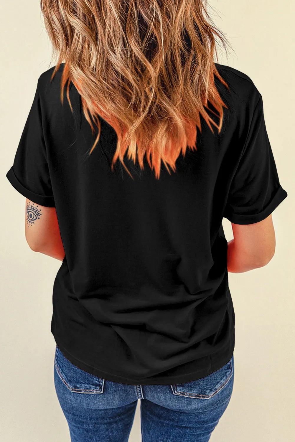 Sequin Santa Round Neck Short Sleeve T-Shirt - Clothes For Her Online Store