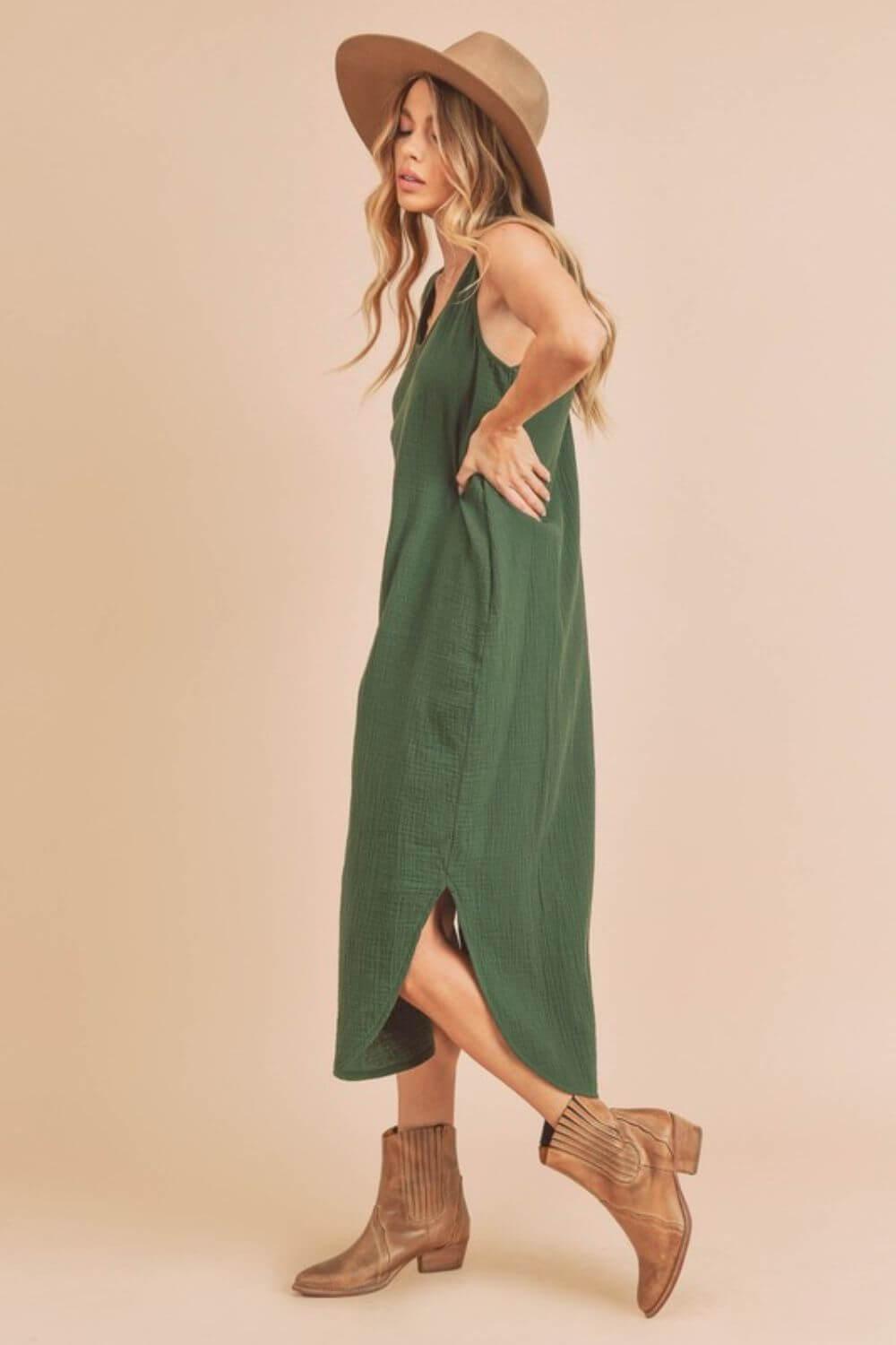 Aemi + Co Round Neck Midi Tank Dress with Pockets - Clothes For Her Online Store