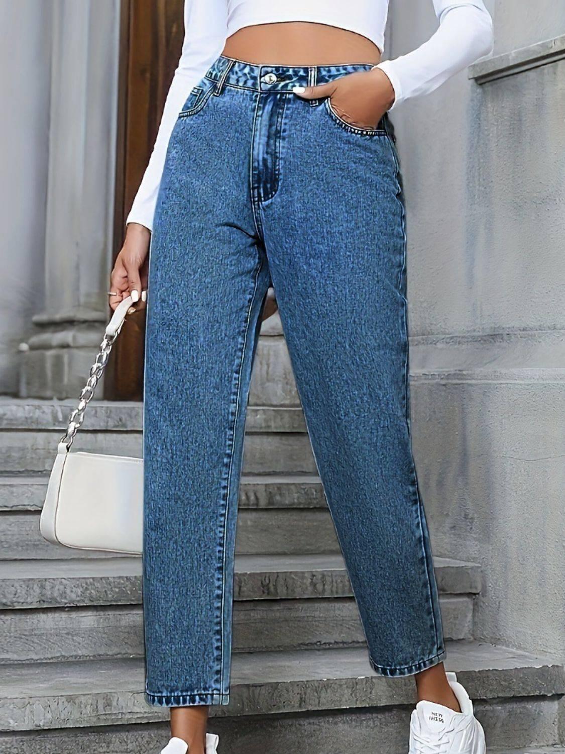 Pocketed Straight Leg Jeans - Clothes For Her Online Store