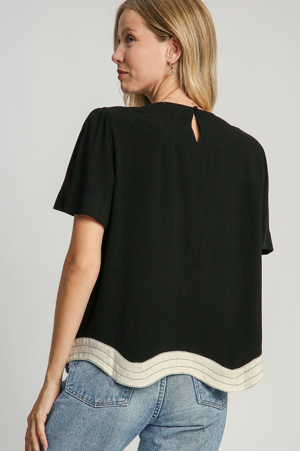 Umgee Full Size Linen Blend Scalloped Hem Top Plus Size - Clothes For Her Online Store