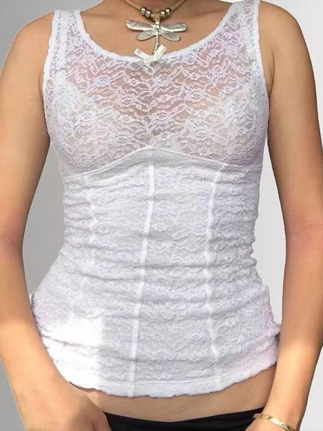 Devine Lace Round Neck Tank - Clothes For Her Online Store
