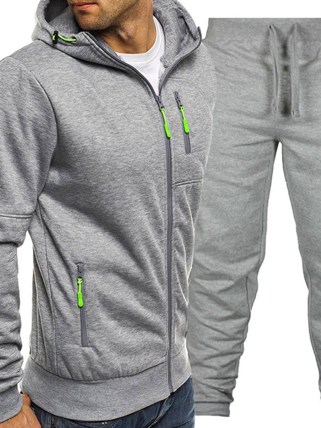 Men's Plus Size Zip Up Hooded Top and Pants Set