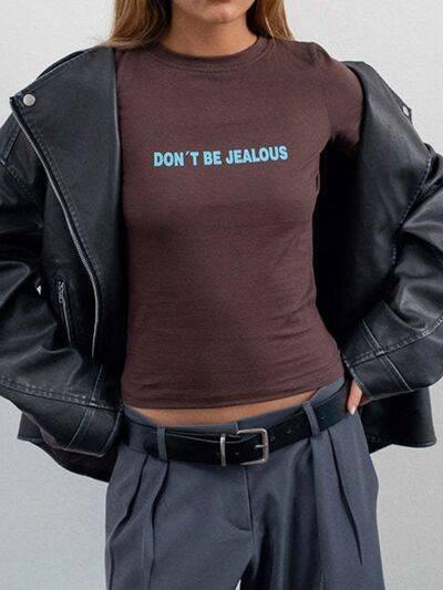 Letter Round Neck Short Sleeve T-Shirt - Clothes For Her Online Store