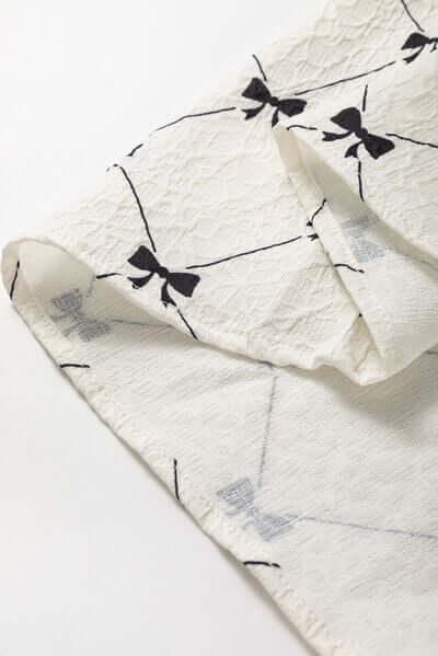 Bow Print Tie Neck Half Sleeve Dress - Clothes For Her Online Store