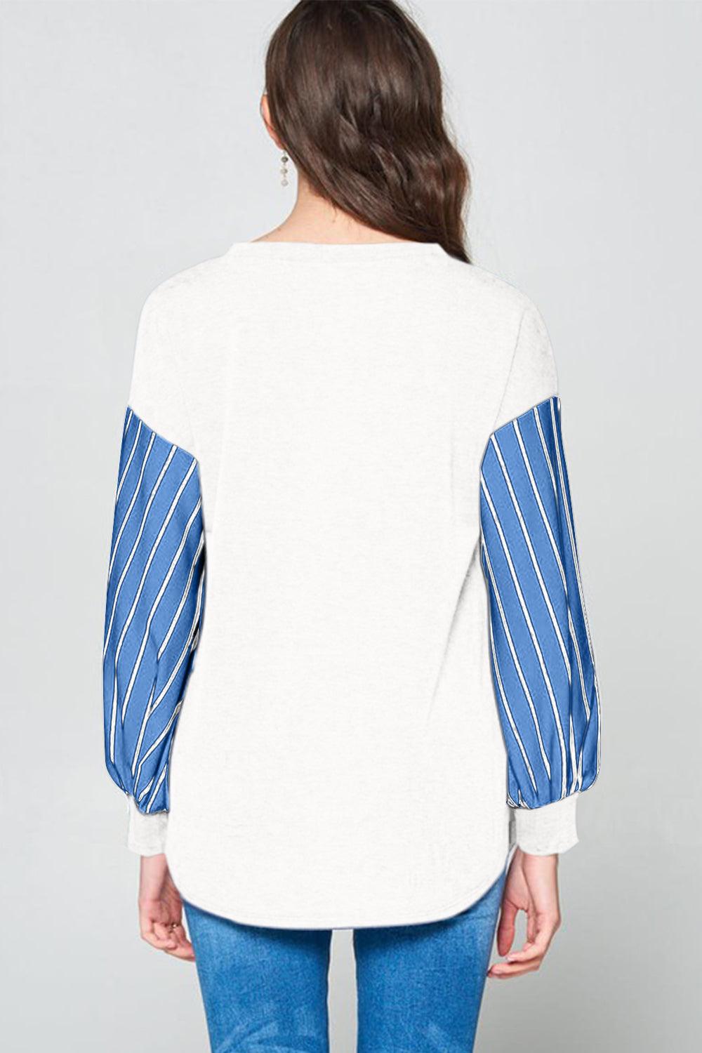 Super Lady Full Size French Terry Striped Long Sleeve Top - Clothes For Her Online Store