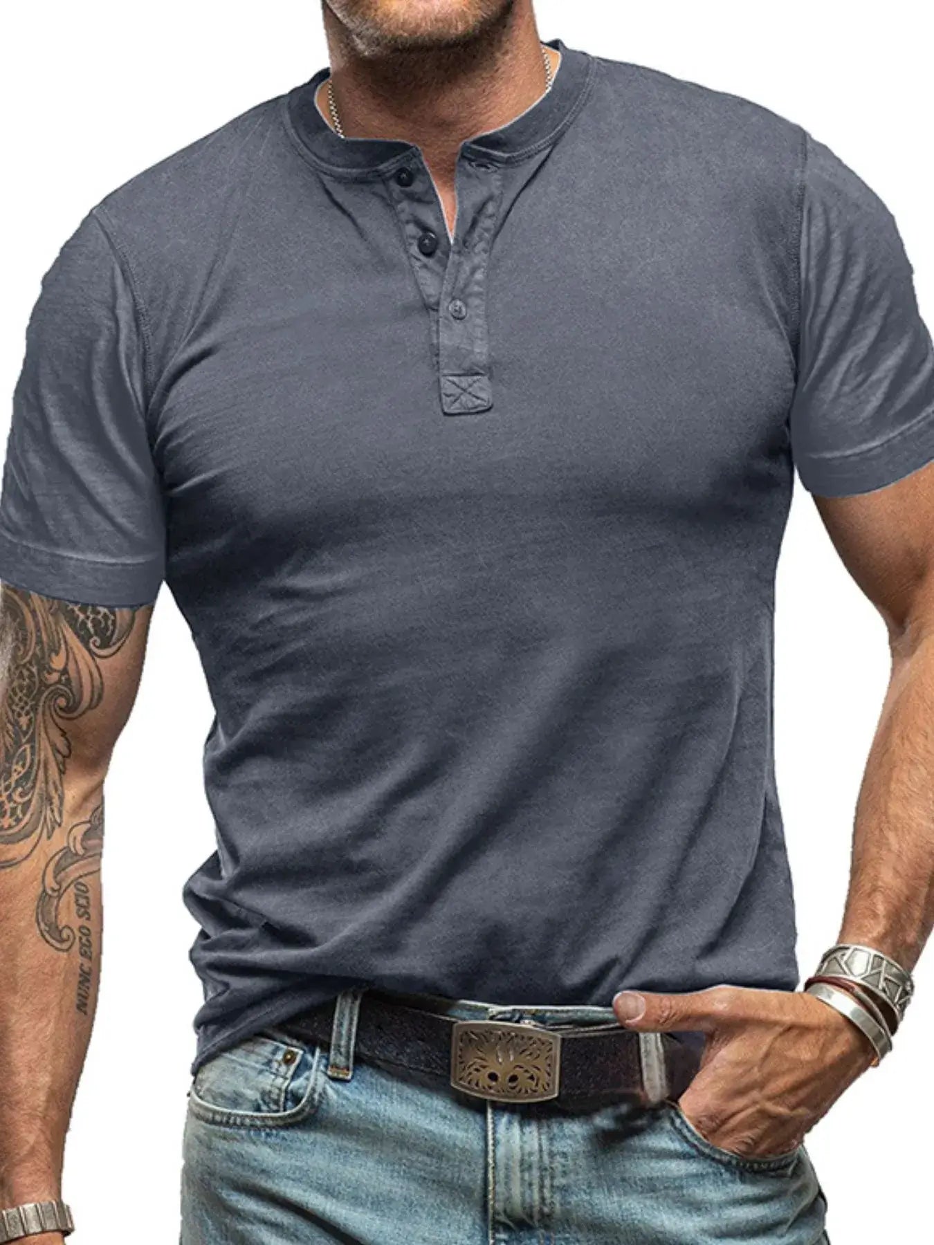 Men's Classic Henley Short Sleeve Polo T-Shirt