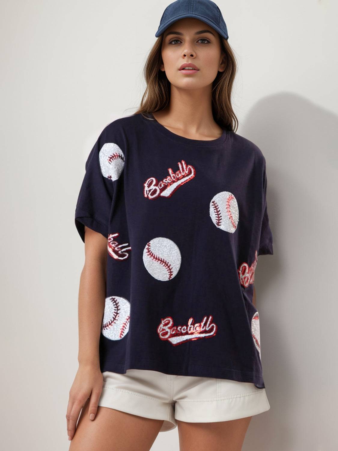 Baseball Round Neck Half Sleeve T-Shirt - Clothes For Her Online Store