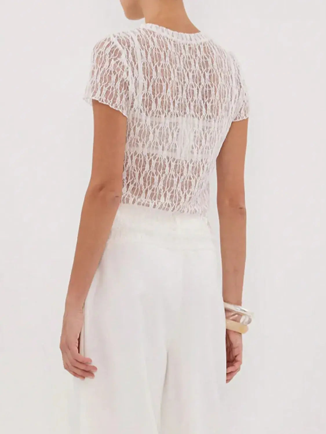 Lace Round Neck Short Sleeve Top