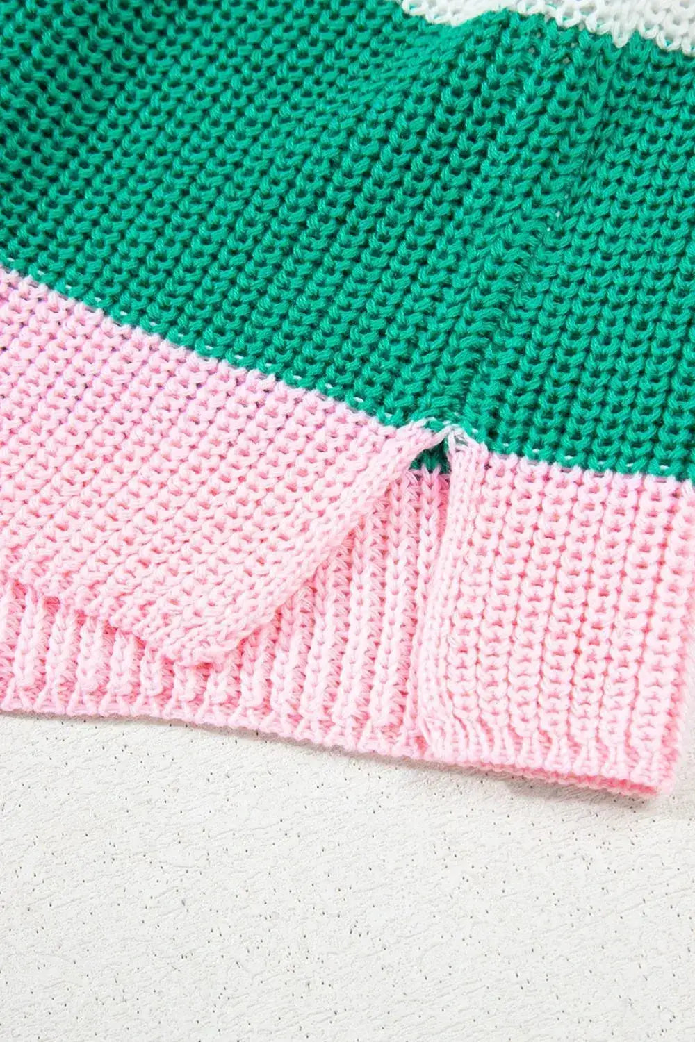 Color Block Notched Cap Sleeve Knit Top