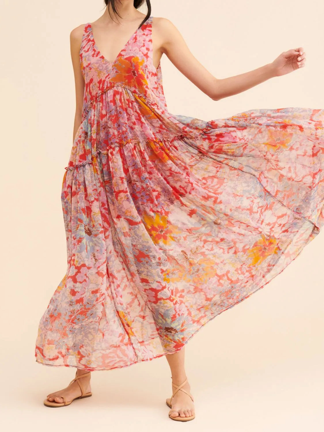 Printed V-Neck Sleeveless Dress