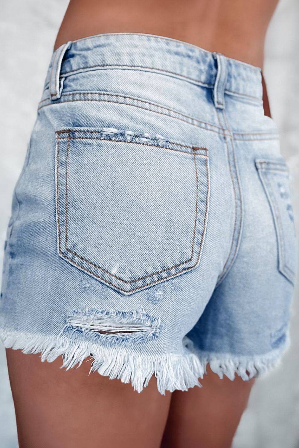 Distressed Raw Hem High Waist Denim Shorts