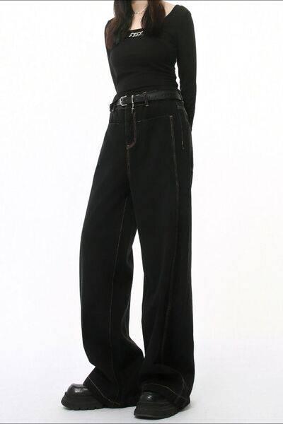 Straight Leg Jeans with Stitch Detail - Clothes For Her Online Store