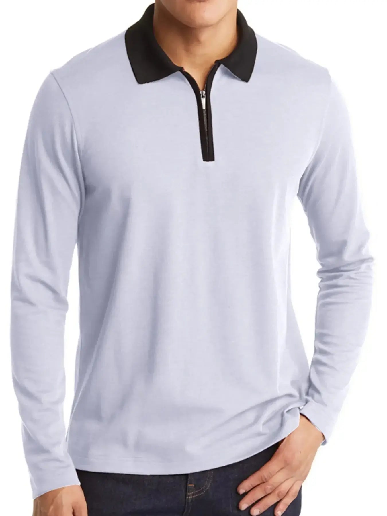 Men's Classic Long Sleeve Contrast Collar Polo Shirt