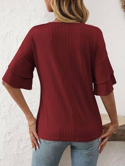 Mandy V-Neck Ruffle Half Sleeve Top - Clothes For Her Online Store