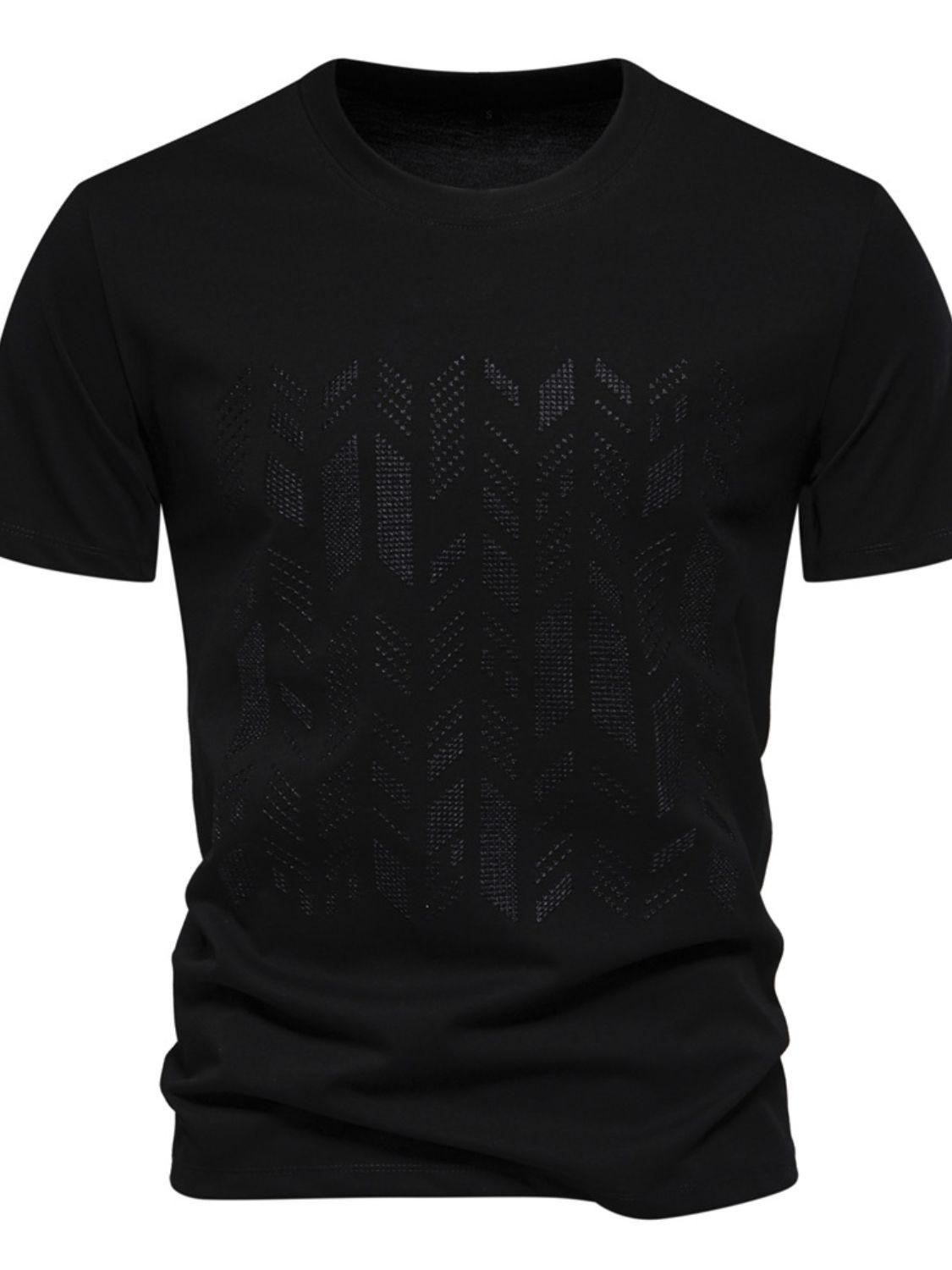 Men's Round Neck Geometric Embroidered T-Shirt - Clothes For Her Online Store
