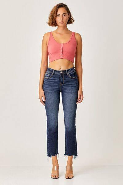 Risen Full Size Frayed Hem Cropped Straight Jeans - Clothes For Her Online Store