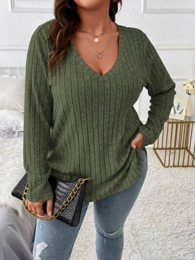 Plus Size V-Neck Long Sleeve T-Shirt - Clothes For Her Online Store