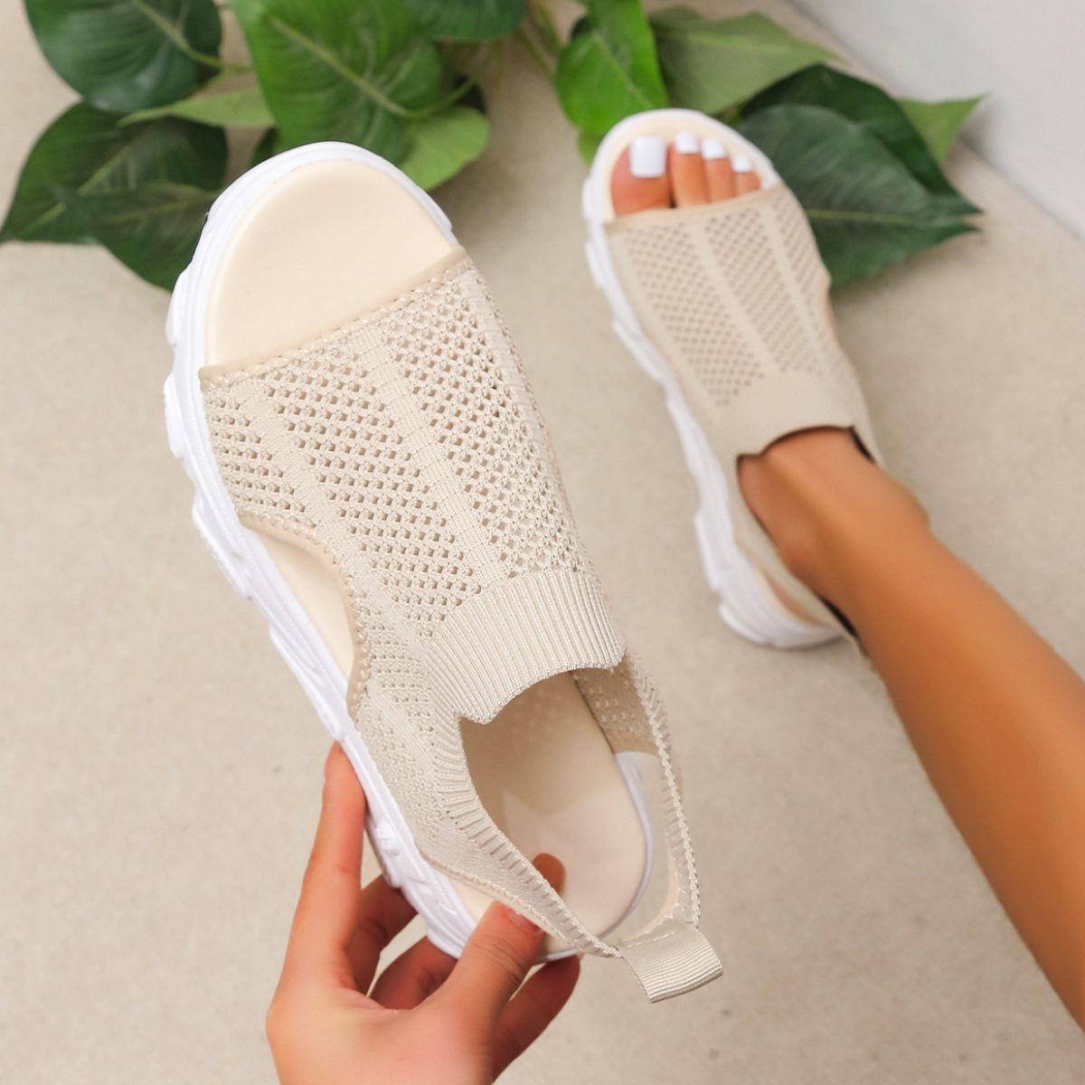 Peep Toe Cutout Mesh Sandals - Clothes For Her Online Store
