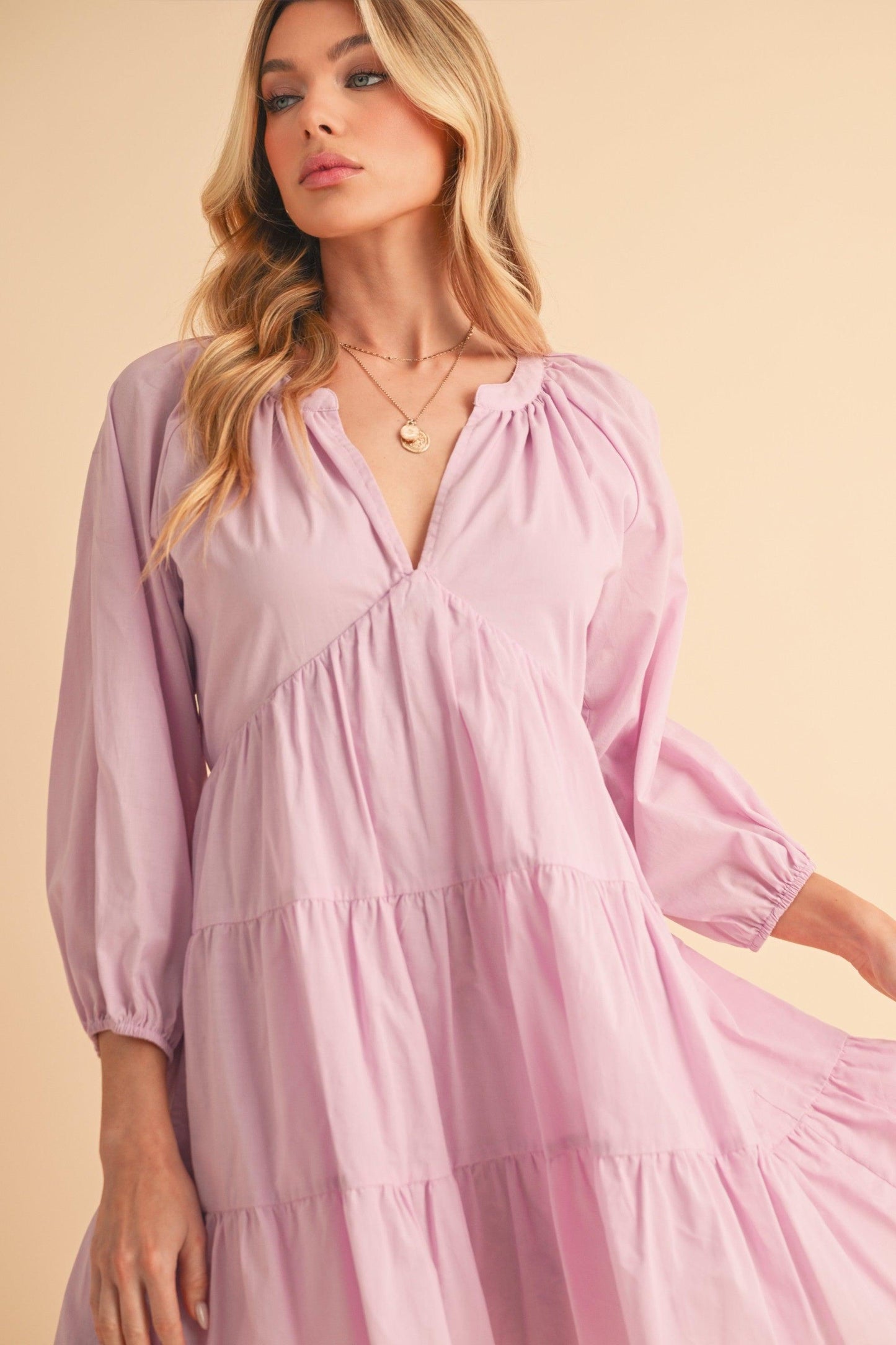 Aemi + Co Notched Balloon Sleeve Tiered Mini Dress - Clothes For Her Online Store