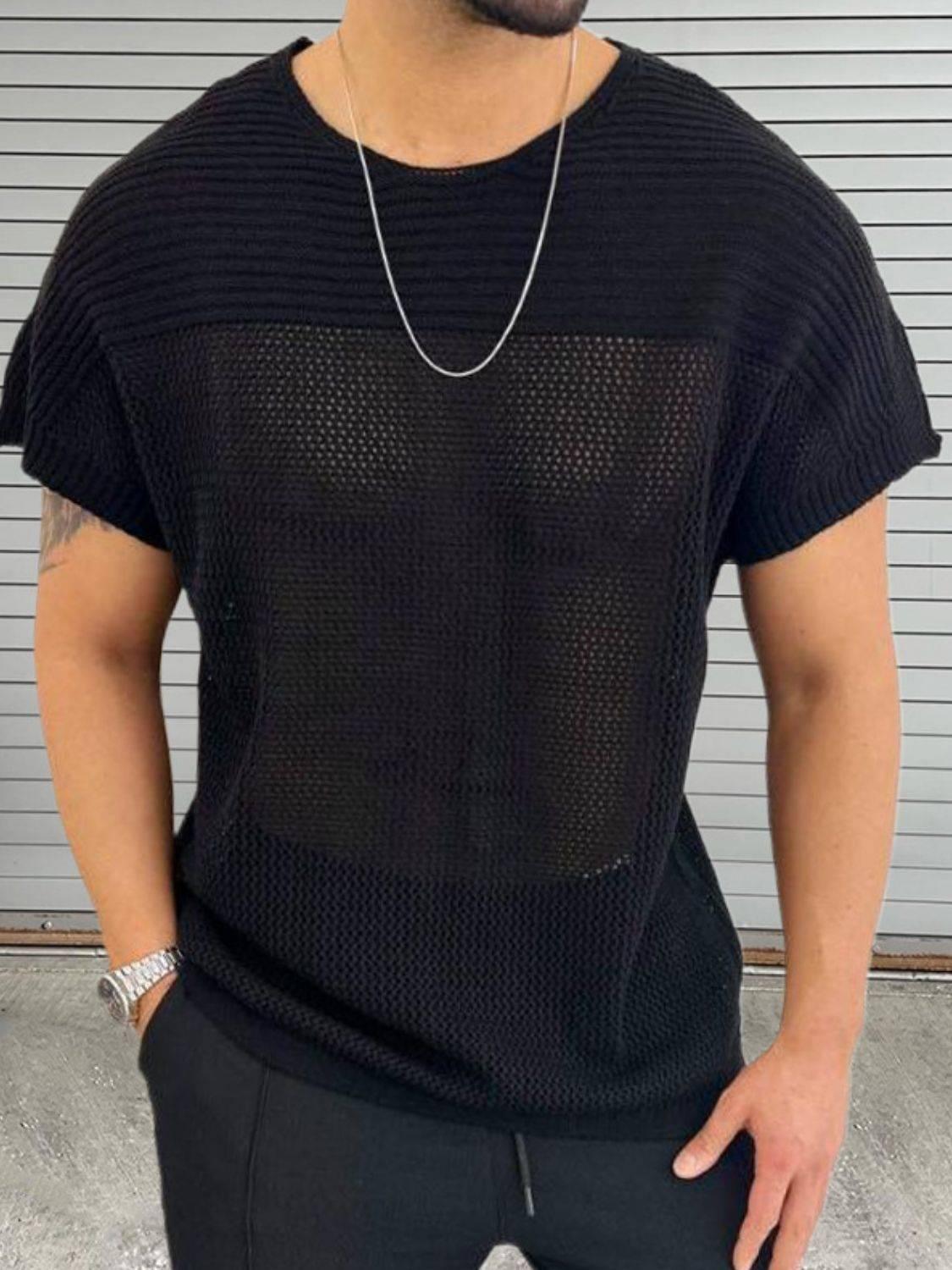 Men's Eyelet Round Neck Short Sleeve T-Shirt - Clothes For Her Online Store